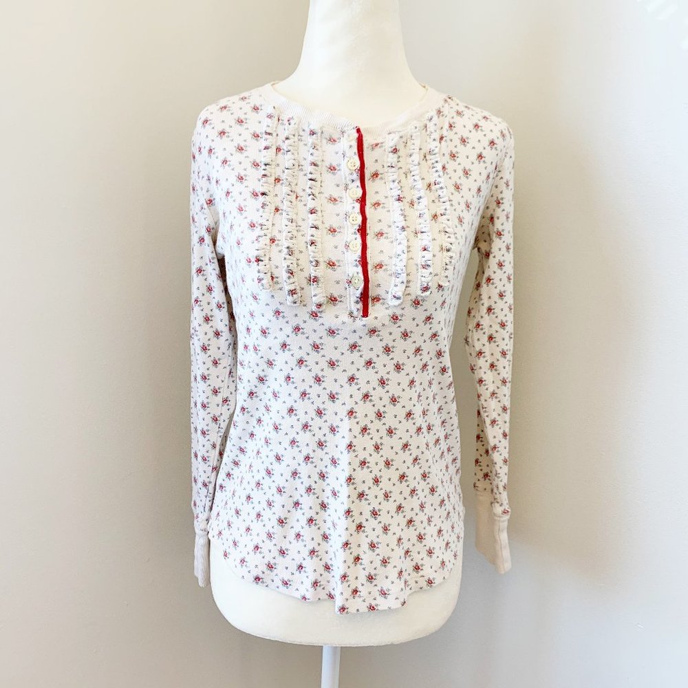 RL Cream Cotton Henley Long Sleeved Shirt